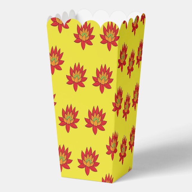 Orange und rote Blume auf gelb Geschenkschachtel (Rückseite)