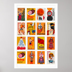 Orange und rote Streichholzschachtel-Etiketten-Col Poster