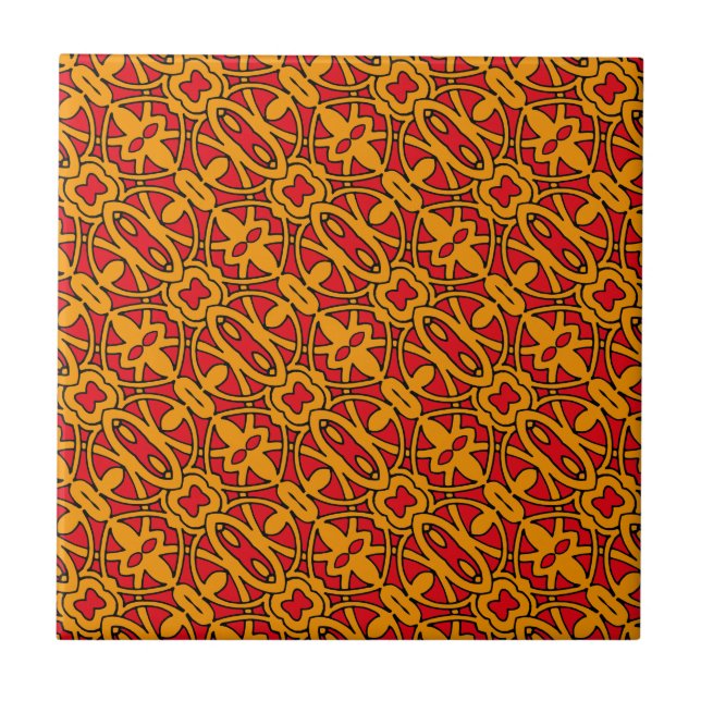 Orange- und rotes Handmuster Fliese (Vorderseite)