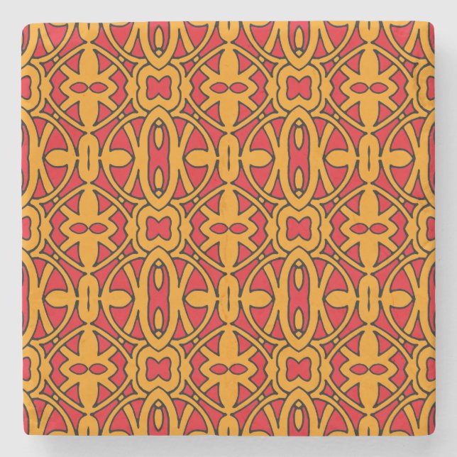 Orange- und rotes Handmuster Steinuntersetzer (Vorderseite)
