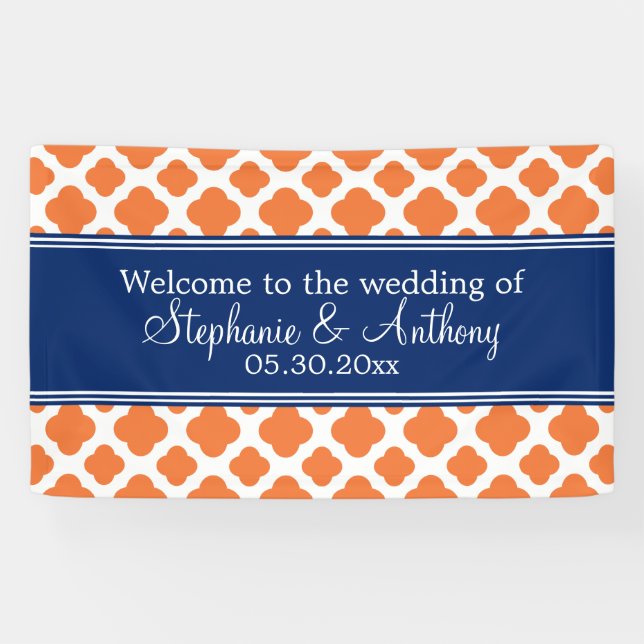 Orange und Royal Blue Quatrefoil Wedding Banner (Horizontal)