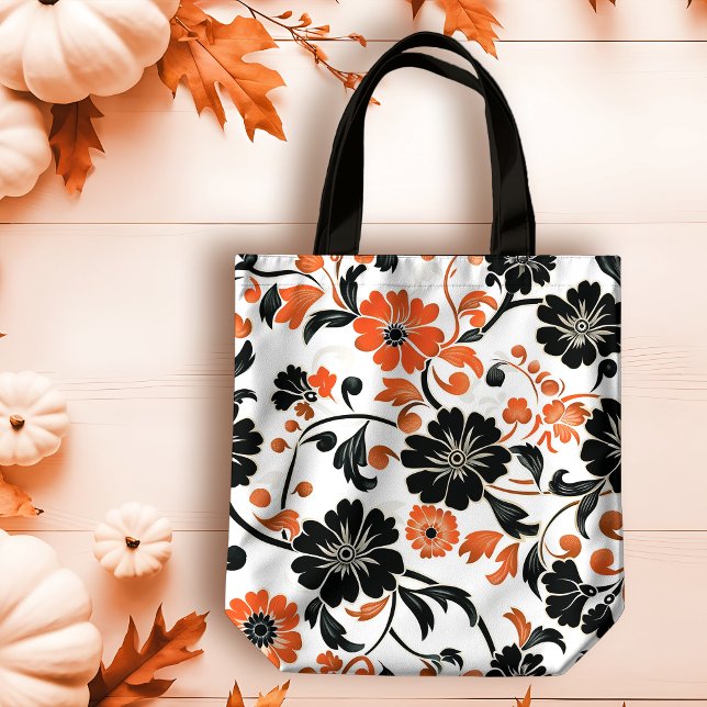 Orange und Schwarz auf Weiß Fall Blumen Tasche (Von Creator hochgeladen)