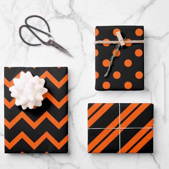 orange und schwarz geschenkpapier set (Vorderseite)