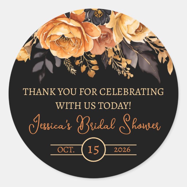 Orange und Schwarz, Halloween, Blumenkohl, Brautpa Runder Aufkleber (Vorderseite)