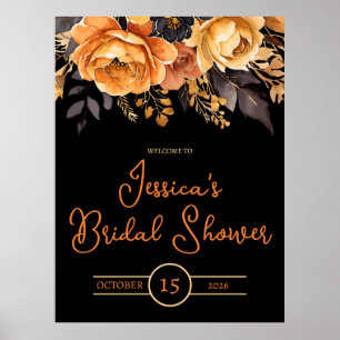 Orange und Schwarz, Halloween, Florale Hochzeits-P Poster