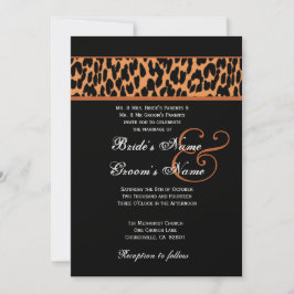 Orange und Schwarz-Leopard-Hochzeitsmetall Einladung