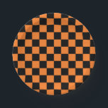 Orange und Schwarz Pappteller<br><div class="desc">Abstrakte digitale Kunst von orangen und schwarzen Quadraten in einer karierten Formation.</div>