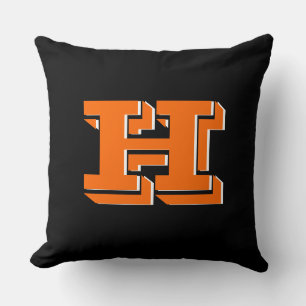 Orange und schwarze College Block-Schrift Initiale Kissen