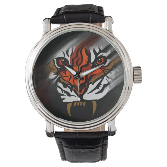 ORANGE- UND SCHWARZE STREIFEN ARMBANDUHR (Vorderseite)