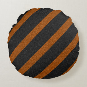 Orange und schwarze Streifen Glitter Rundes Kissen