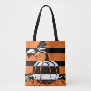 Orange und schwarze Streifen mit Kürbis Tasche