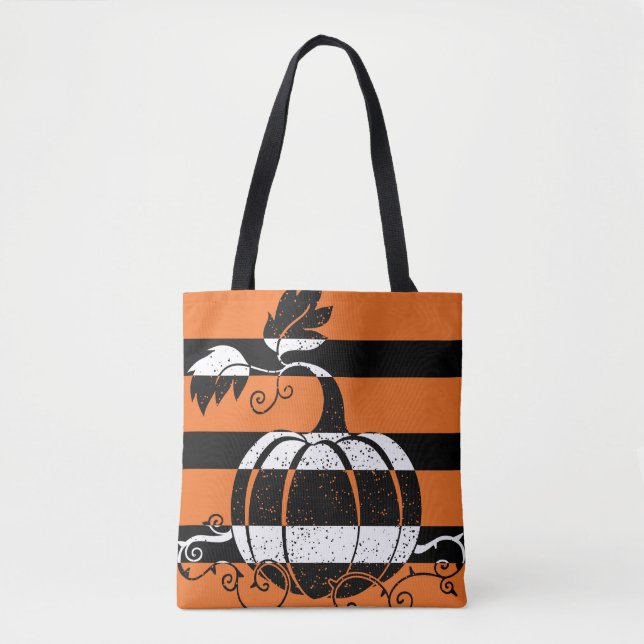 Orange und schwarze Streifen mit Kürbis Tasche (Vorderseite)