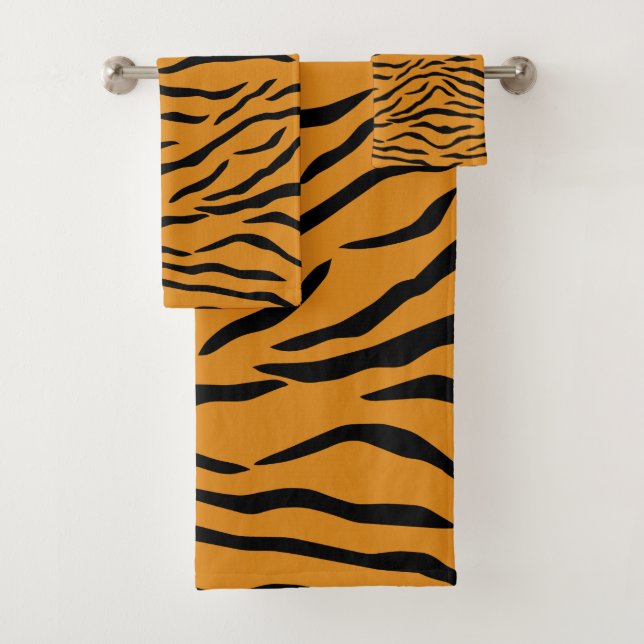 Orange und schwarze Tiger-Streifen Badhandtuch Set (Insitu)