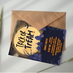 Orange und schwarze Trick-or-Treat Halloween-Party Einladung