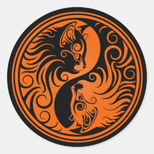 Orange und schwarze Yin Yang Katzen Runder Aufkleber