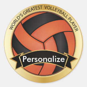 Orange und Schwarzer Volleyball  DIREKT Runder Aufkleber