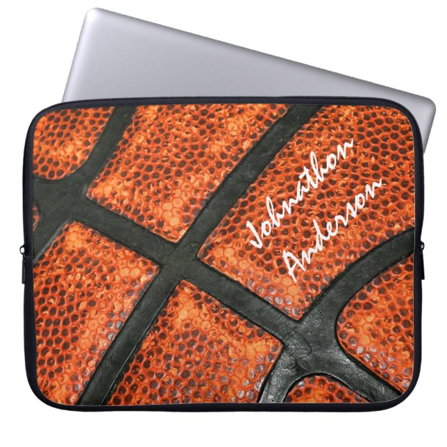 Orange und schwarzes Basketball-Muster mit Laptopschutzhülle (Vorderseite)
