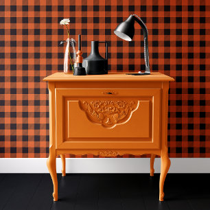 Orange und schwarzes Buffalo-Karo Halloween Tapete