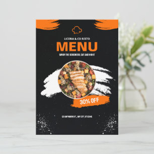 Orange und schwarzes einfaches Restaurantmenü, Res Menükarte