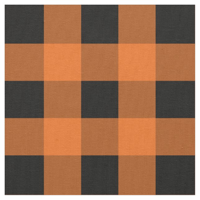 Orange und schwarzes Gingham-Muster-Gewebe Stoff (Nahaufnahme)