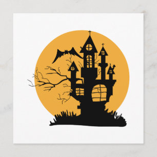 Orange und schwarzes Halloween Spukhaus Einladung