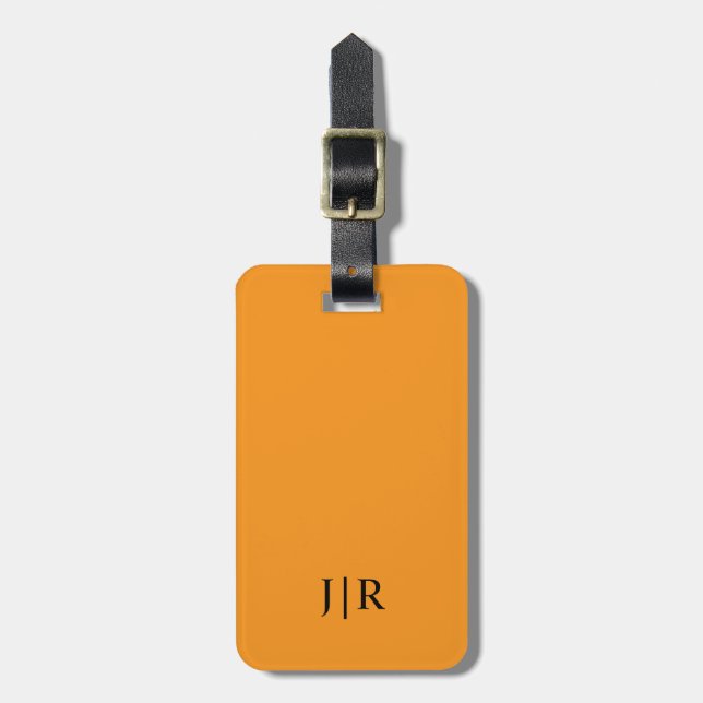 Orange und schwarzes modernes Monogramm  Gepäckanhänger (Vorderseite vertikal)