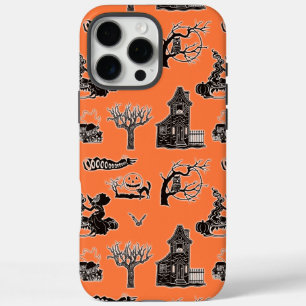 Orange und schwarzes Vintage-Halloween-Muster iPhone 16 Pro Max Hülle