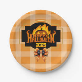 ORANGE- UND SCHWARZPATTERILLUSTRATION HALLOWEEN PAPPTELLER