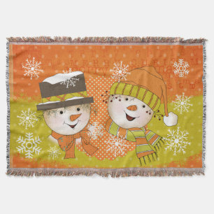 Orange und Senf Snowmen Holiday Throw Decke