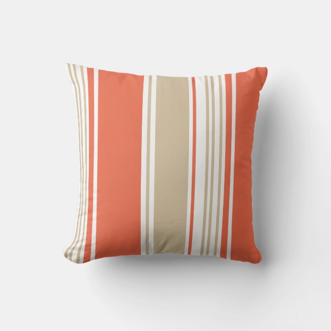 Orange und Tan Moderne Streifen Kissen (Vorderseite)