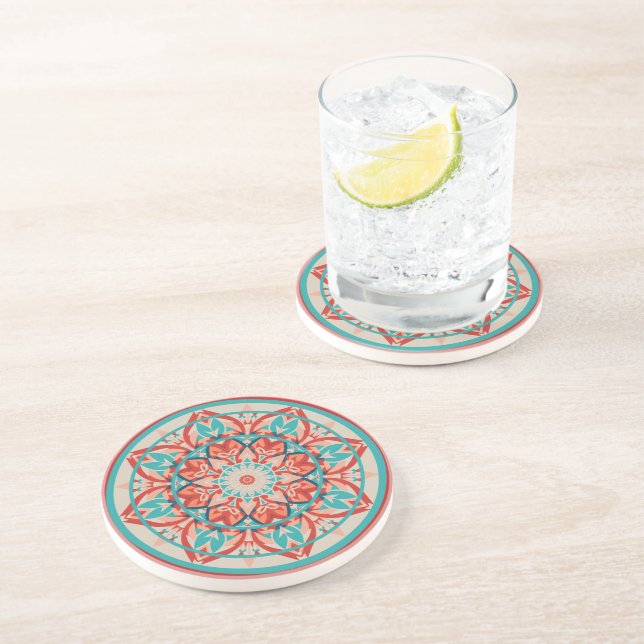 Orange- und Türkis-Boho-Mandala  Getränkeuntersetzer (Seite)
