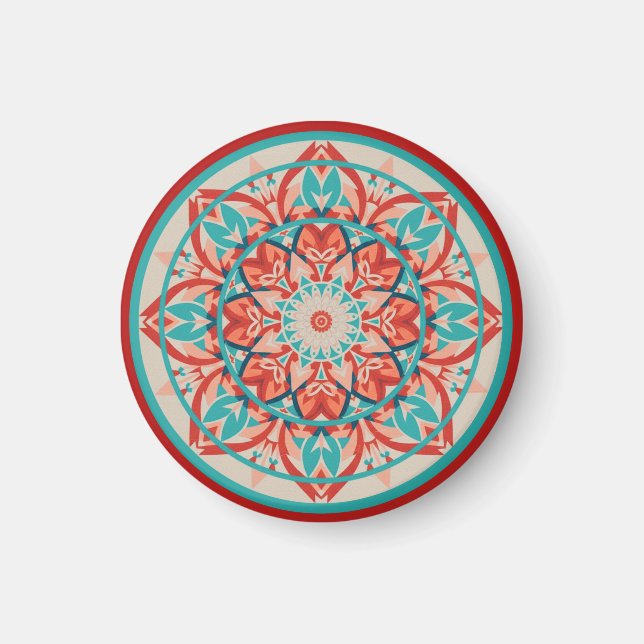 Orange- und Türkis-Boho-Mandala   Magnet (Vorne)