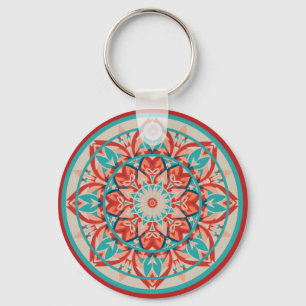 Orange- und Türkis-Boho-Mandala Schlüsselanhänger