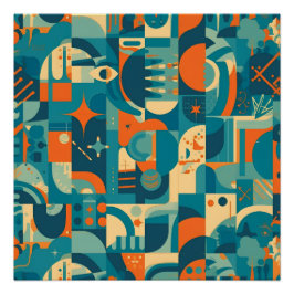 Orange und Türkis Geometrisch Abstrakt Poster