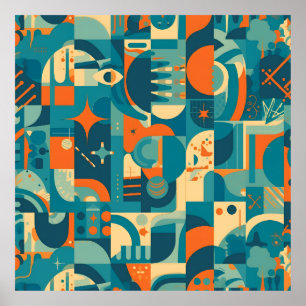 Orange und Türkis Geometrische Abstraktion Poster