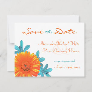 Orange- und Türkis-Sommerblumen-Save-the-Date Save The Date