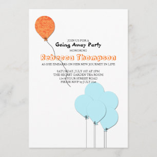Orange und Türkisblaue Ballons Abschiedsparty Einladung