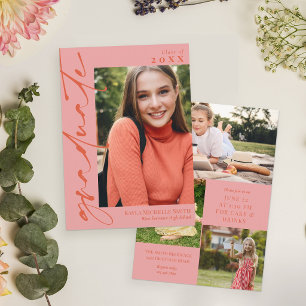 Orange und warmrosa Kalligrafie-Foto-Abschluss Einladung