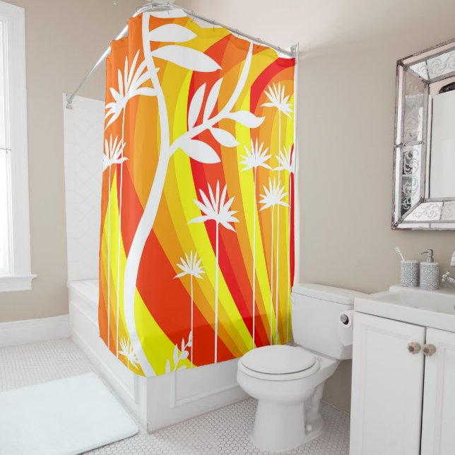 Orange und Weiß Botanisch Duschvorhang (Beispiel)
