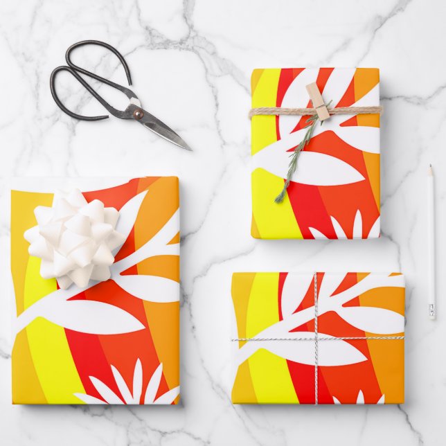 Orange und Weiß Botanisch Geschenkpapier Set (Vorderseite)