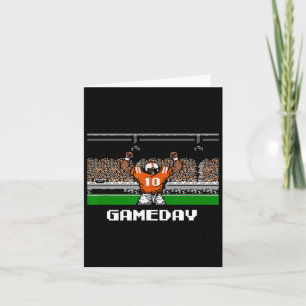 Orange und Weiß Football Gameday 8-Bit-Videospiel Karte