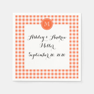 Orange und Weiß Gingham, Ihre Monogramm Serviette