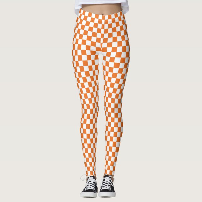 Orange und Weiß kariert Leggings (Vorderseite)