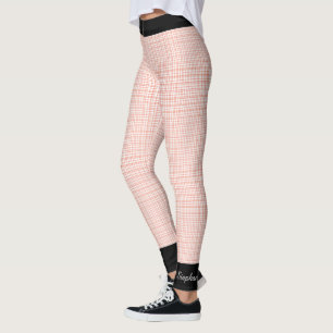 Orange und Weiß Kariert / Schwarze Trimm, Name,  Leggings
