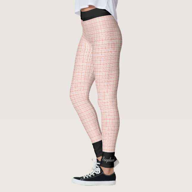 Orange und Weiß Kariert / Schwarze Trimm, Name,  Leggings (Links)