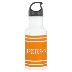 Orange und weiß mit Namen und Streifen Edelstahlflasche