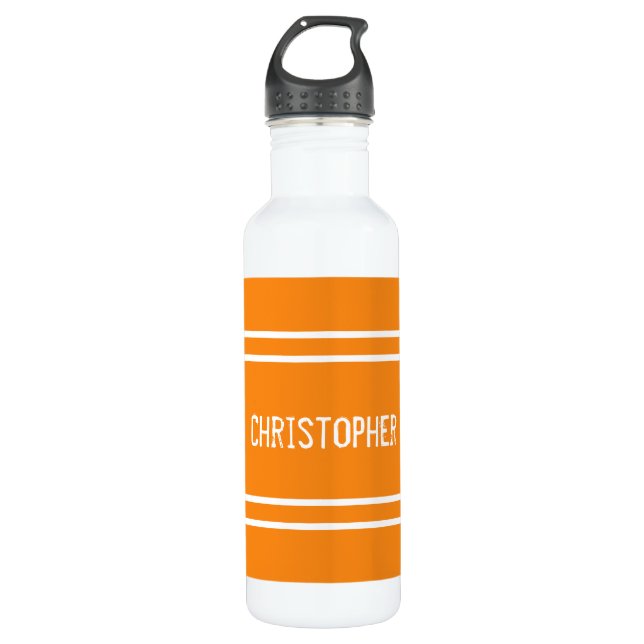 Orange und Weiß mit Namen und Streifen Edelstahlflasche (Vorderseite)
