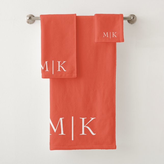 Orange und Weiß | Modernes Monogramm Badhandtuch Set (Insitu)