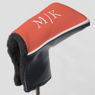 Orange und Weiß Modernes Monogramm Golf Headcover