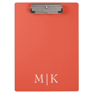 Orange und Weiß Modernes Monogramm Klemmbrett